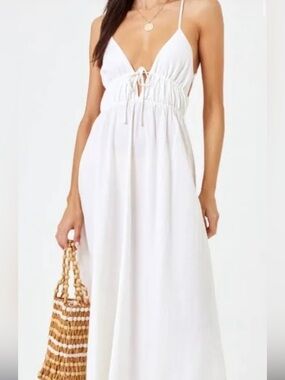 L*Space Playa Vista Linen Blend Midi Dress in Cream